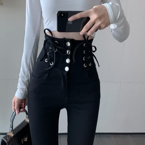 2021 New Jeans Women High Waist Jeans Woman High Elastic Plus Size Stretch Female Washed Denim Pants Skinny Pencil Trousers