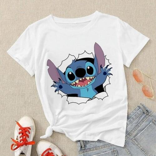 New Disney Stitch T-shirt Ladies Summer Cartoon Top T-shirt Fashion Men and Women with The Same White T-shirt Bottoming Hot Sale
