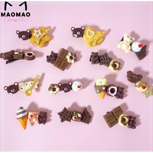 Origional Lolita Chocolate Bear Side Clip Headband Hairpin Headdress Coffee Lolita Hair Accessories Womens