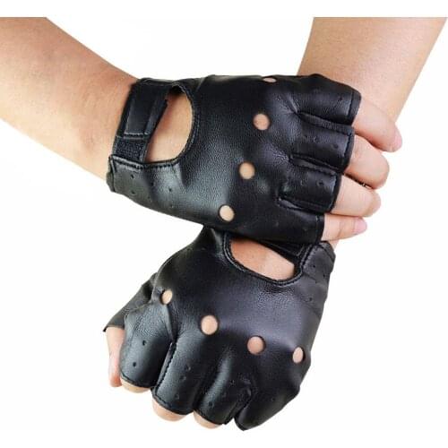 1 Pair Unisex Black Synthetic Leather Fingerless Gloves Solid Female Half Finger For Women Men Punk Motor Cycling Gloves