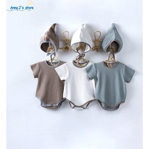 Ppy565 Newborn Cotton Boy Rompers Baby Boys One Piece With hood Baby Boy Girl Short Sleeve Solid Jumpsuits Infant Toddler Outfit