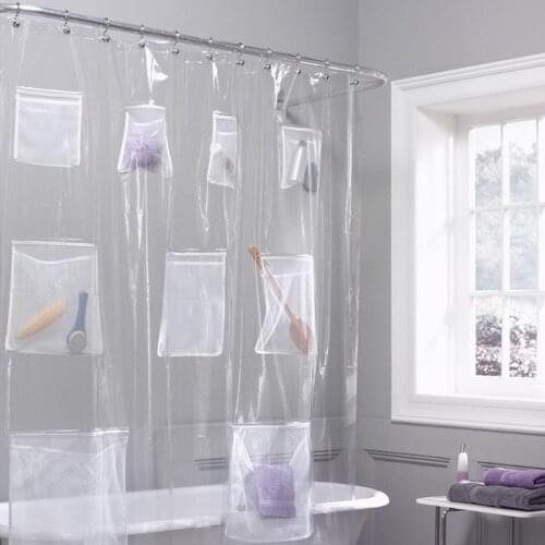 Clear PEVA 3D Thickened Shower Curtain with 13 Pockets Bathing Accessories