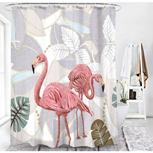 Pink Flamingo 3D Printed Bathroom Shower Curtains Polyester Waterproof and Mildew Resistant Home Decor Shower Curtains with Hook