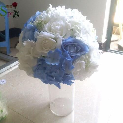 SPR blue 10pcs/lot 35cm dia. artificial wedding table centerpiece flower ball wedding road lead flowers bouquet decoration