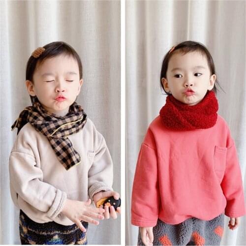 2-7 Y Toddler Girls Hoodies Autumn Winter New Baby Solid Velvet Sweatshirts Casual Loose Cotton Pullovers For Girl Kids Clothing