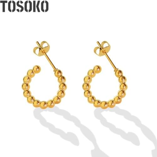 TOSOKO Stainless Steel Jewelry Steel Ball Ring Earrings Fashion Earrings For Women BSF247