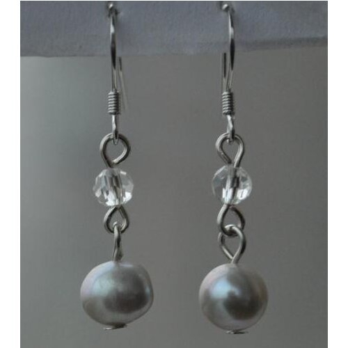 Unique Pearls jewellery Store Gray Pearl Earrings Crystal Beads Freshwater Pearl Earrings Silver Dangle Jewelry For Women