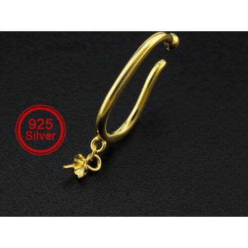 17x21MM Ear Bone Clip Settings with Loop for Half Drilled Pearl Beads Gold Plated Solid 925 Sterling Silver DIY Earrings 1705073