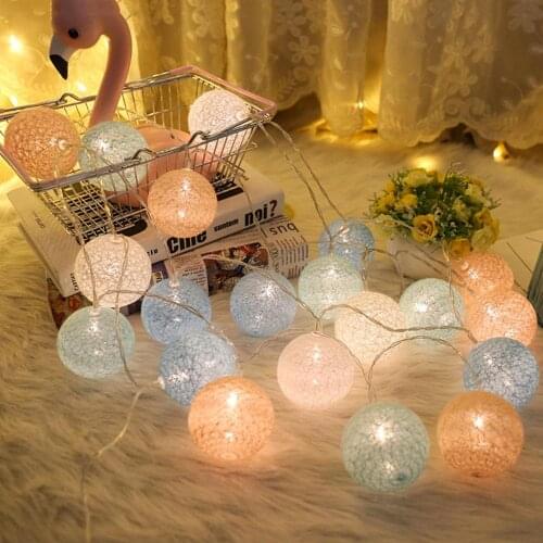 2M 20 LED Cotton Garland Balls Lights String Christmas Easter Outdoor Hanging Party Baby Kids Room Bed Fairy Lights Decorations