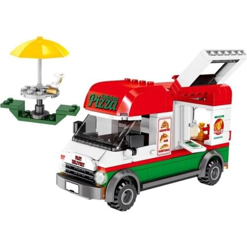 2021 City Street Creative Girls Pizza Takeaway Car Figures Building Blocks Bricks Set Classic Model Kids Toys For Children Gift