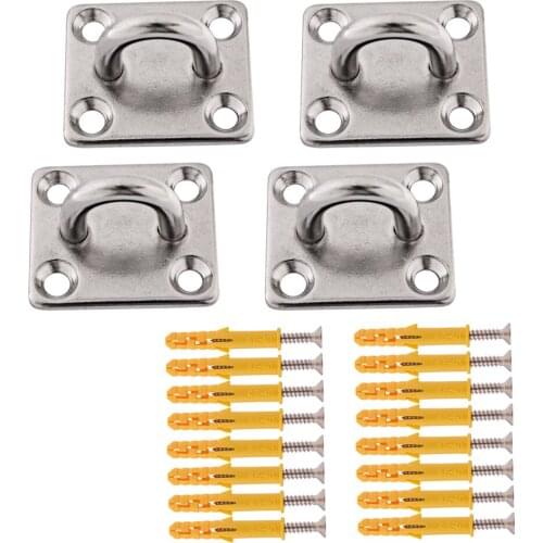 4pcs/lot 304 Stainless Steel M6 Ring Square Sail Shade Pad Eye Plate Marine Boat Rigging with Self-tapping Screws