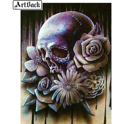 5d diy diamond painting skull flower full square / round drill 3d rhinestone mosaic cross stitch wall sticker decoration