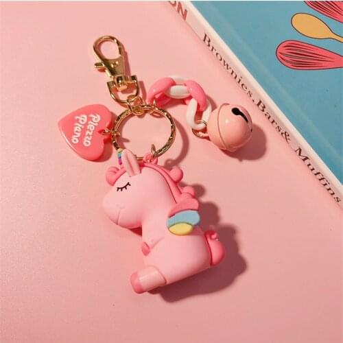 Cute Rainbow PVC Unicorn Keychain Women Creative Chain Bell Heart Key Ring Car Keyholder Bag Charms Trinket Jewelry Accessories