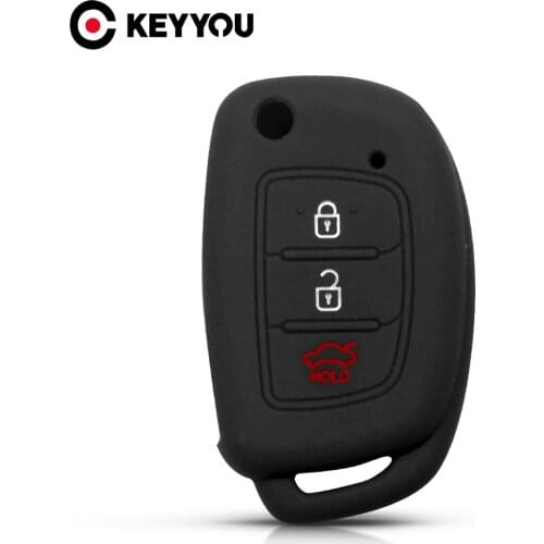 KEYYOU Key Rings Silicone Car Key Case For Hyundai Elantra Tucson i40 i20 i10 iX35 iX45 Creta Santa fe Cover Fob 3 Buttons