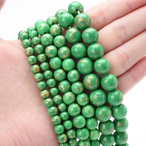 Natural Stone Beads Green Golden Turquoises Round Loose Spacer Bead for Jewelry Making DIY Charm Bracelet Accessories 6/8/10mm
