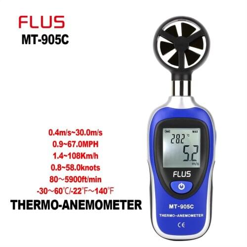 FLUS Portable Anemometer Thermometer Wind Speed Gauge Meter Anemometro Windmeter LCD Display Digital Handheld Tester
