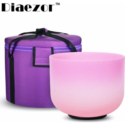 Diaezor 8 Inch Candy Colored Frosted Bowl Chakra energy Pink Crystal Singing Bowl note C D E F G A B with Purple Carry Case