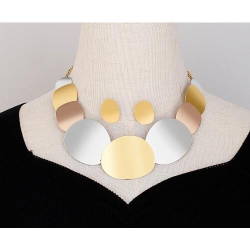 Jewels Store Womens Creative Design Elegant Colorful Wafer Necklace & Earrings Set Stainless Steel Jewelry
