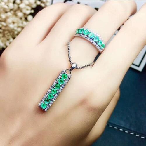 Real Natural Emerald jewelry set Natural Real Emerald 925 sterling silver 1pc pendant,1pc ring