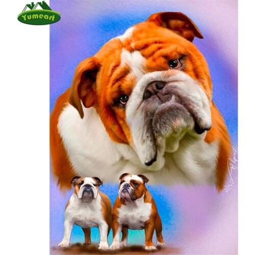 Paint With Diamonds Painting Full Square Rhinestones Mosaic Diamond Art English Bulldog Diamond Embroidery Animal Pet Puppy