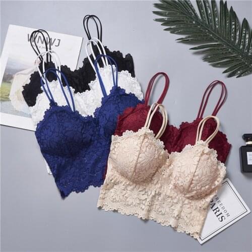 Lace Bra Crop Top Women Lace Push Up Bralette Padded Lingerie Female Tube Tops Underwear