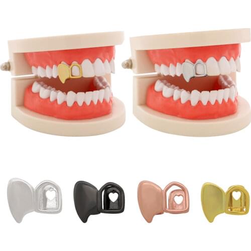 LuReen Gold Teeth Double Cap Vampire Fangs Grillz Teeth Grills Hollow Out Tip Teeth Cap Gold Halloween Party Jewelry