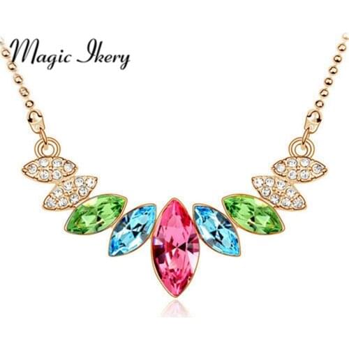 Magic Ikery Gold Color Crystal Wedding bridal Leaf Necklaces & Pendants Wholesales Fashion Jewelry for women MKY4429