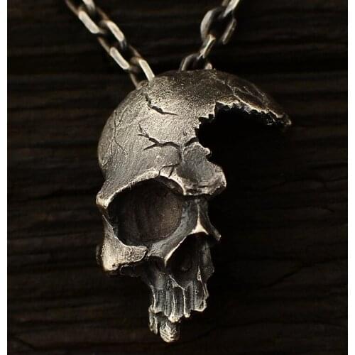 Megin D Silver Plated Half Face Skull Punk Skeleton Evil Eyes Pendant Collar Chains Necklace for Men Women Couple Gothic Jewelry