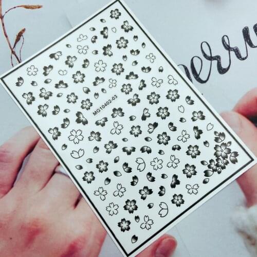 3d DIY Japanese Style Fashion Hot Selling Nail Stickers Thin Traceless Dry Nail Decals Black& White Flowers Manicure Women Girls
