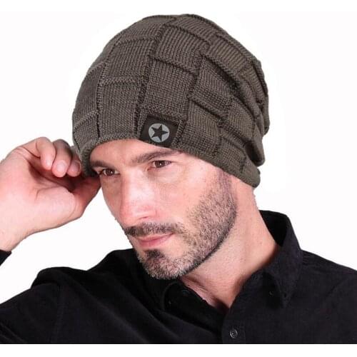 Mens Hat Winter Skullies Knitted Wool Hat Plus Velvet Five-pointed Star Hip Hop Cap Thicker Bonnet Beanies for Unisex Bonnets