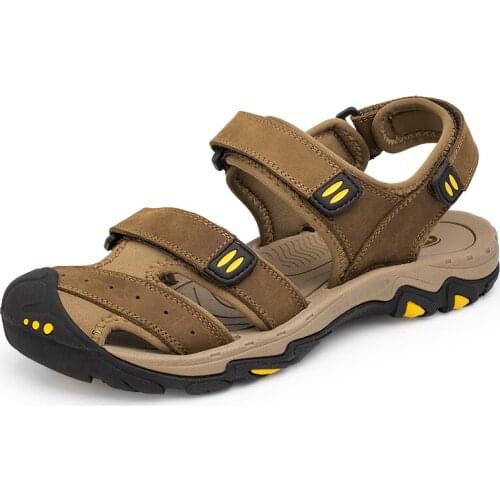 New Fashion Summer Shoes Cow Leather Men Sandals Mens Casual Shoes Non-slip Rubber Soles Beach Shoes Plus Size 38-47