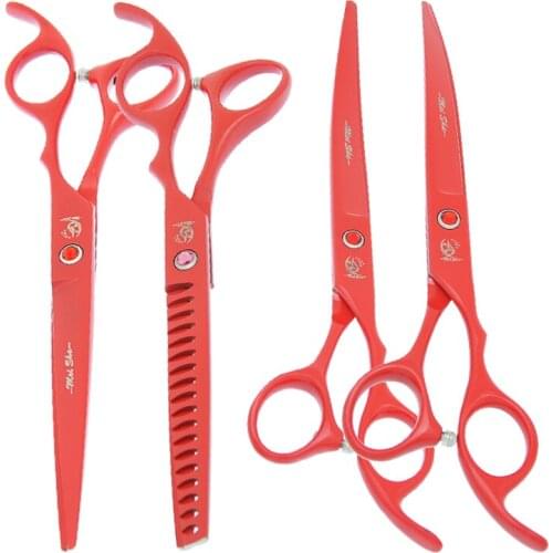 7.0" Professional Pet Grooming Scissors 18Teeth Fish Bone Thinning Scissors 440C Steel Dog Straight Curved Cutting Shears B0030A