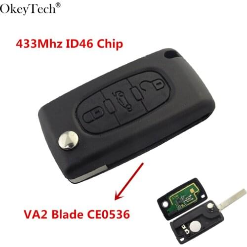 Okeytech New 3 Buttons Remote Car Flip Folding Key For Citroen C2 C3 C4 C5 Berlingo Picasso 433Mhz ID46 Chip VA2 Blade CE0536