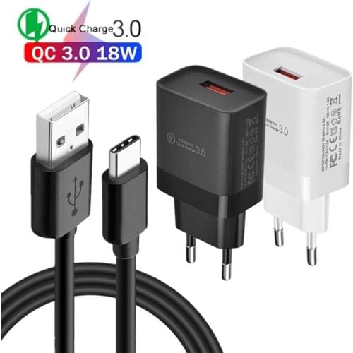 Original Quick Charge 3.0 18W Fast Charging For Samsung Charger Xiaomi Mi 11 Huawei P20 Pro Usb Charger Type C Micro Usb Cable