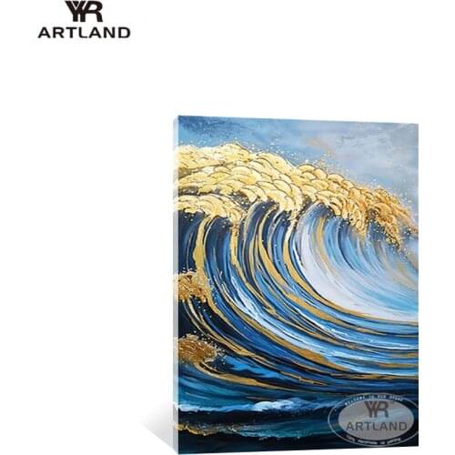 Original design gold foil sea waves beautiful seascenery oil painting Pure Handmade on canvas wall art picture for living room