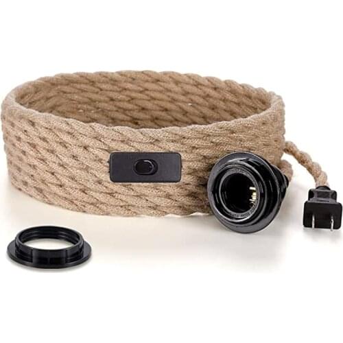 Pendant Light Cord,Hanging Light Kit With Switch Plug In,15FT Hemp Rope Hang Lamp,Industrial Pendant Light Set-US Plug