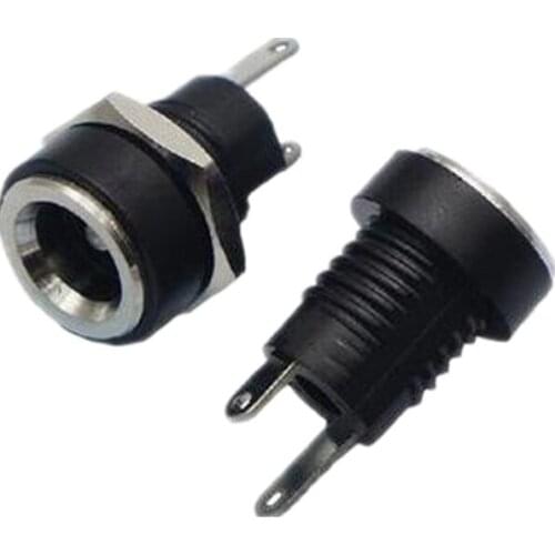 100PCS DC-022B DC Power Socket DC002B 5.5 * 2.1 MM Sockets Connector With Nuts 2pins Soldering