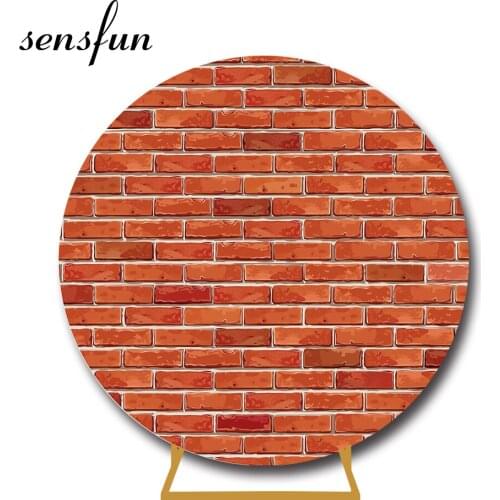 Sensfun Retro Brick Wall Round Backdrop Cover Birthday Party Cake Table Covers Photography Background Customized
