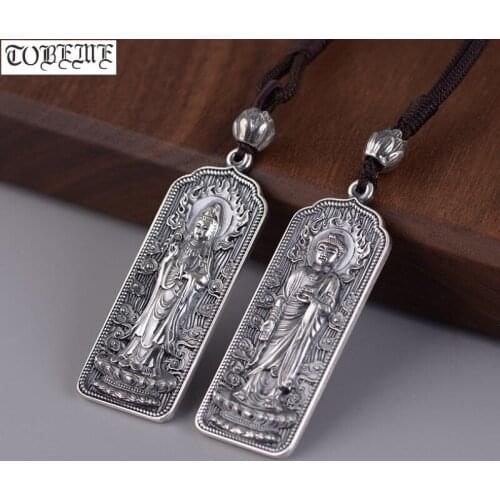 100% 925 Silver Tibetan Amitabha Buddha Statue Pendant Buddhist Kuanyin Pendant Tibetan Avalokitesvara Pendant Good Luck Amulet