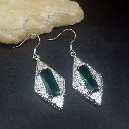 Gemstonefactory Big Promotion Unique 925 Silver Green Topaz Rectangle Women Ladies Jewelry Gifts Dangle Drop Earrings 20213771