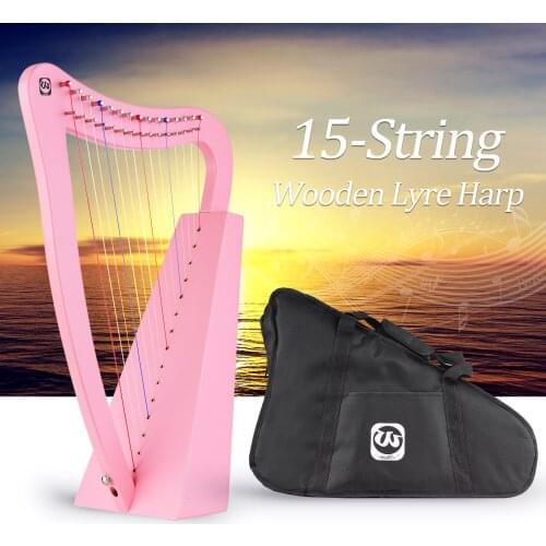 Walter.t 15-String Lyre Harp Wooden String Instrument with Carry Bag Strap Cleaning Cloth Tuning Wrench Pickup for Beginners