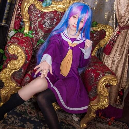 Japanese Anime No Game No Life Imanity Shiro Cosplay Costumes Women Girls Kawaii Navy Sailor Uniform Set Long Straight Hair Wigs