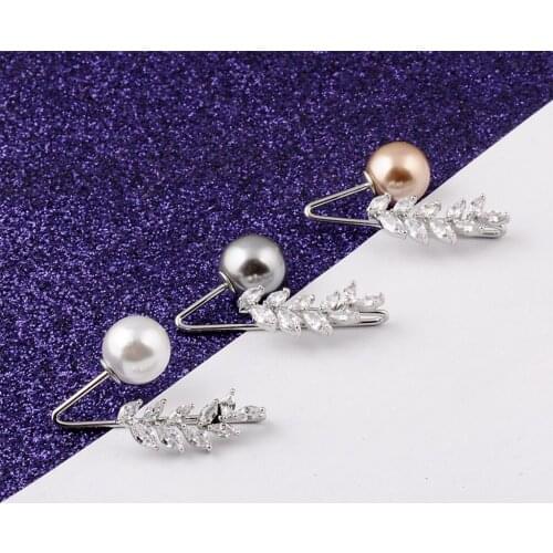 Pearl Brooch Safety Pins Rhinestone Crystal for Wedding Party Champagne