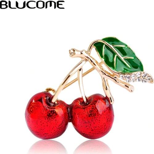 Blucome Red Enamel Brooches For Women Kids Cherry Brooch Corsage Small Bouquet Hijab Pins Feminino Party Bag Dress Accessories