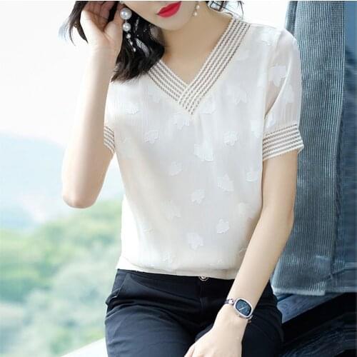 Women Spring Summer Style Chiffon Blouses Shirts Lady Casual Short Sleeve V-Neck Chiffon Blusas Tops ZZ0192