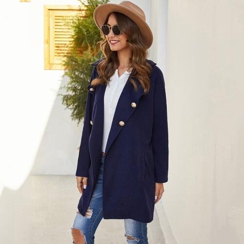 Autumn and Winter Office Ladies Solid Color Blazer Double Breasted Autumn Jacket 2021 Casual Pockets Female Suits Coat