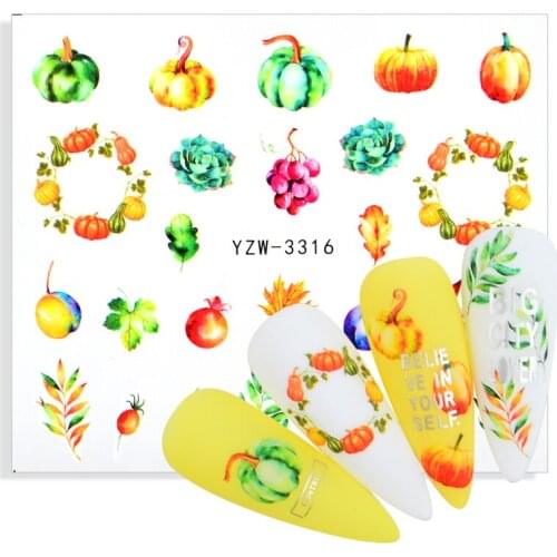 1pcs Halloween Nail Water Transfer Sticker Pumpkin Skull Maple Leaves Slider Nail Art Decoration DIY Manicure Decal