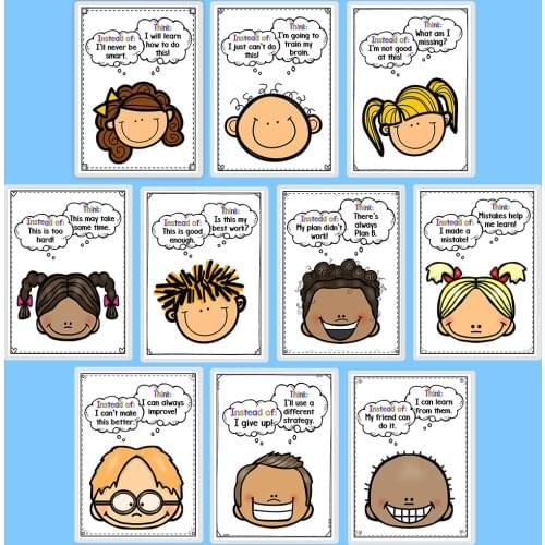 10PCS kids Growth Mindset Poster Homeschool Supplies Educational Children Baby Bedroom Classroom Decoration Educational Posters