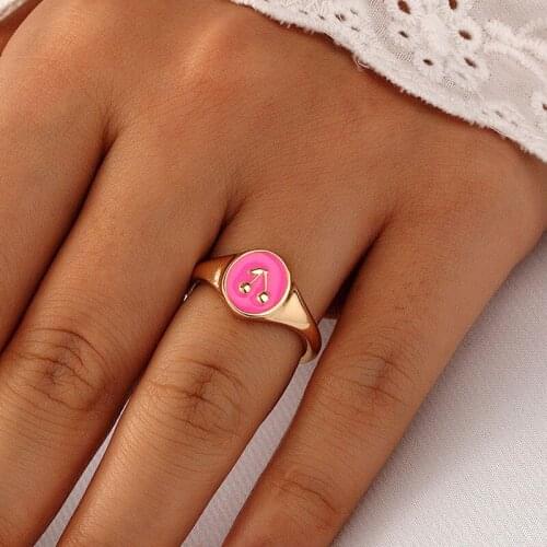 2021 Ins Trendy Gold Cherry Pink Enamel Fruit Minimalism Finger Knuckle Midi Rings Korean Fashion Women Party Jewelry