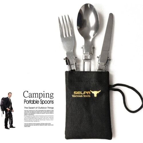 Portable 3Pcs Stainless Steel Cutlery Set Solid Painting Folding Fork Spoon Knife Dinner Tableware Set Outdoor Case Kit#270242